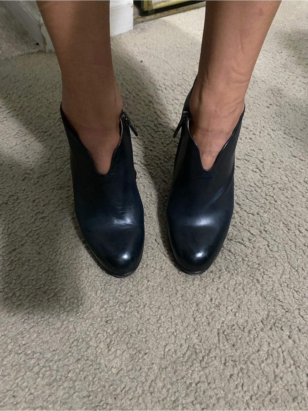 Alberto Fermani Black Leather V-Cut Ankle Booties
